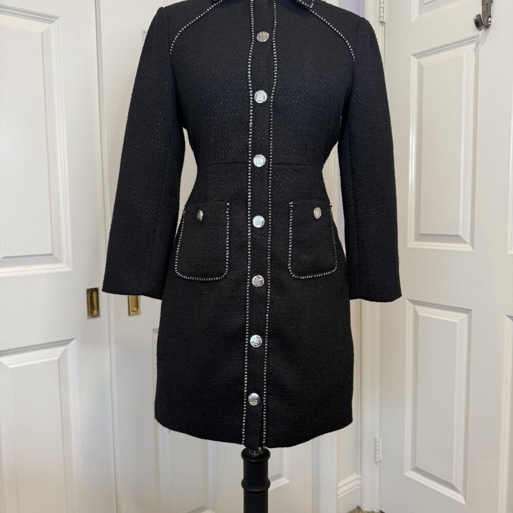 Maje Chain-Embellished Tweed Black Dress Size 36/ S